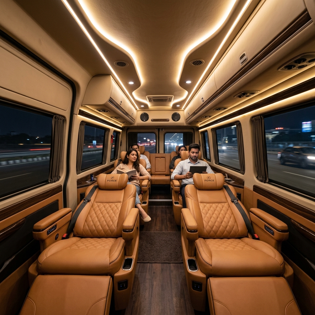 Luxury interior cabin of Force Urbania with comfortable maharaja reclining seats